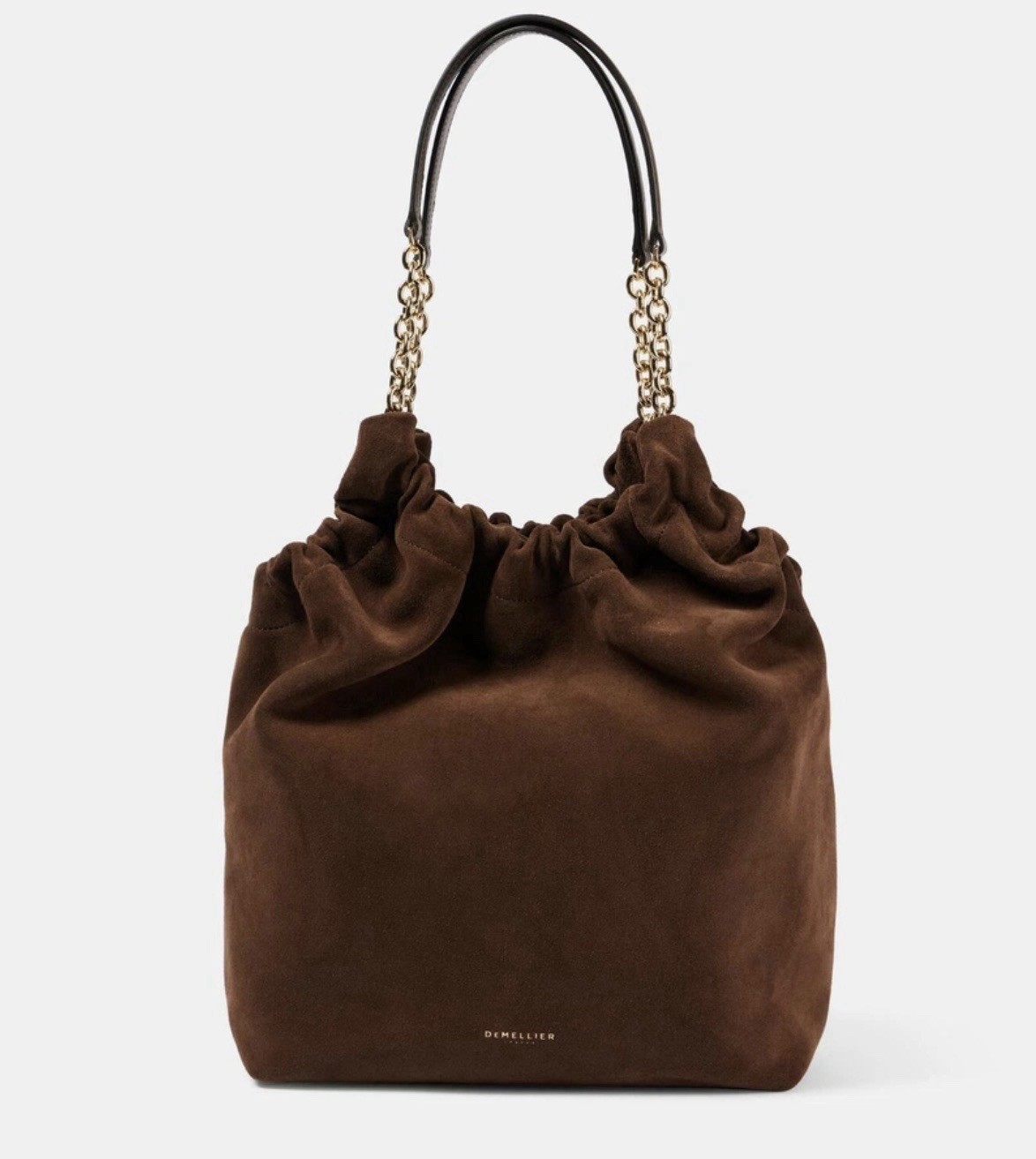 DeMellier Miami Brown Suede Shoulder Bag Tote with Gold Chain Detail NWT