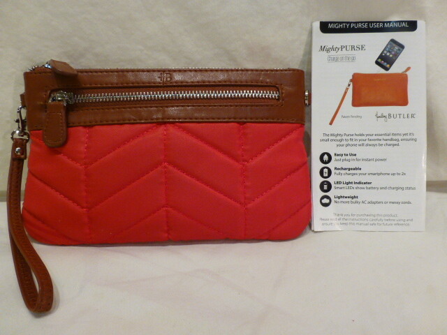 Mighty Purse Wristlet Charge On The Go Brown Leather Red Quilted $120