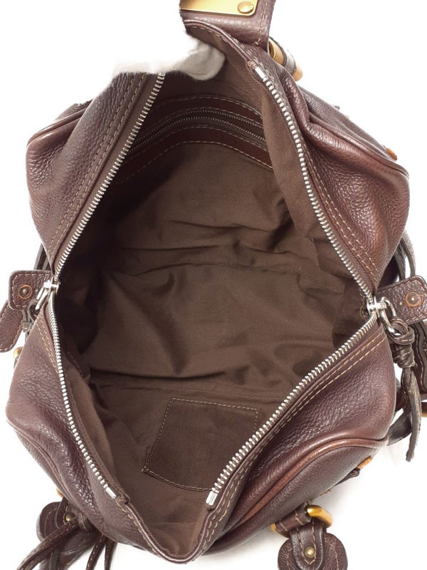 Chloe Paddington Dark Brown Leather Satchel Bag w/Padlock Key Vintage Auth