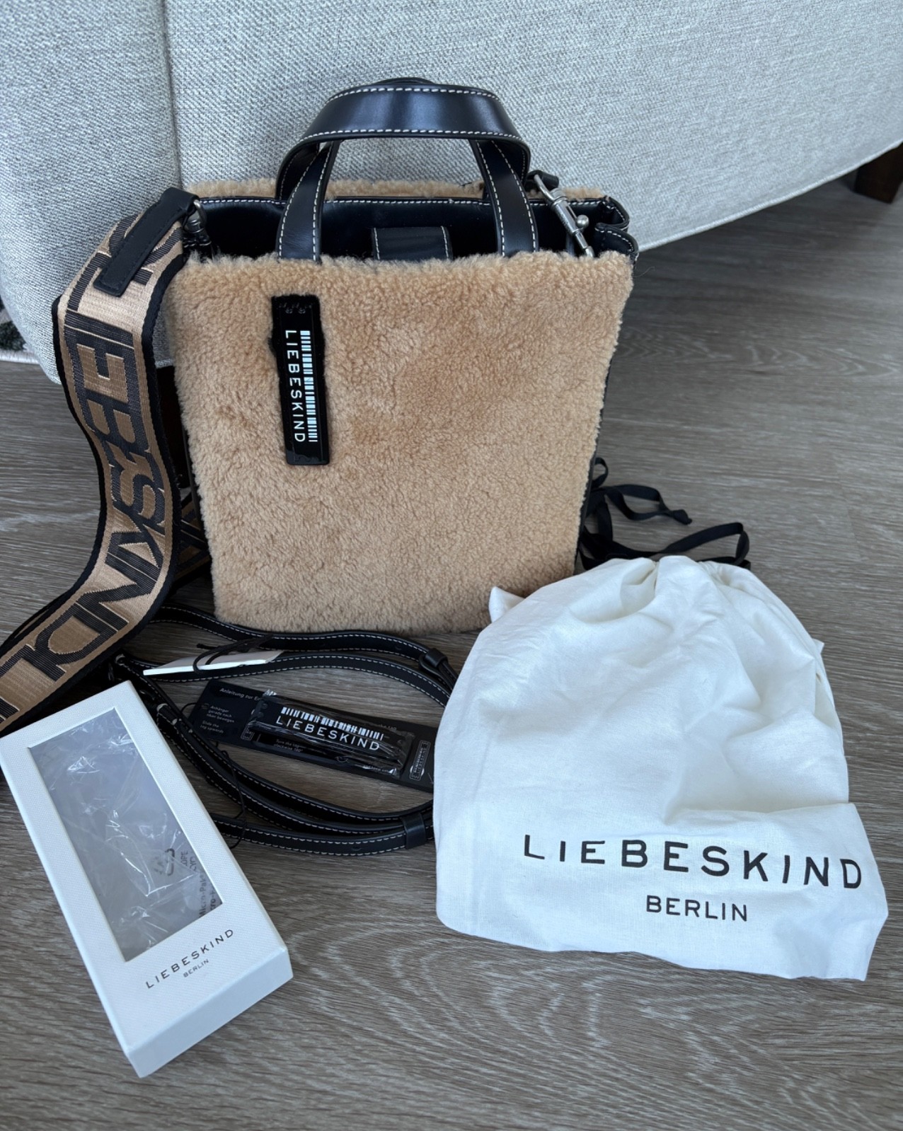 Liebeskind Berlin Shearling & Leather Paper Bag Tote + Logo Strap + Dust Bag