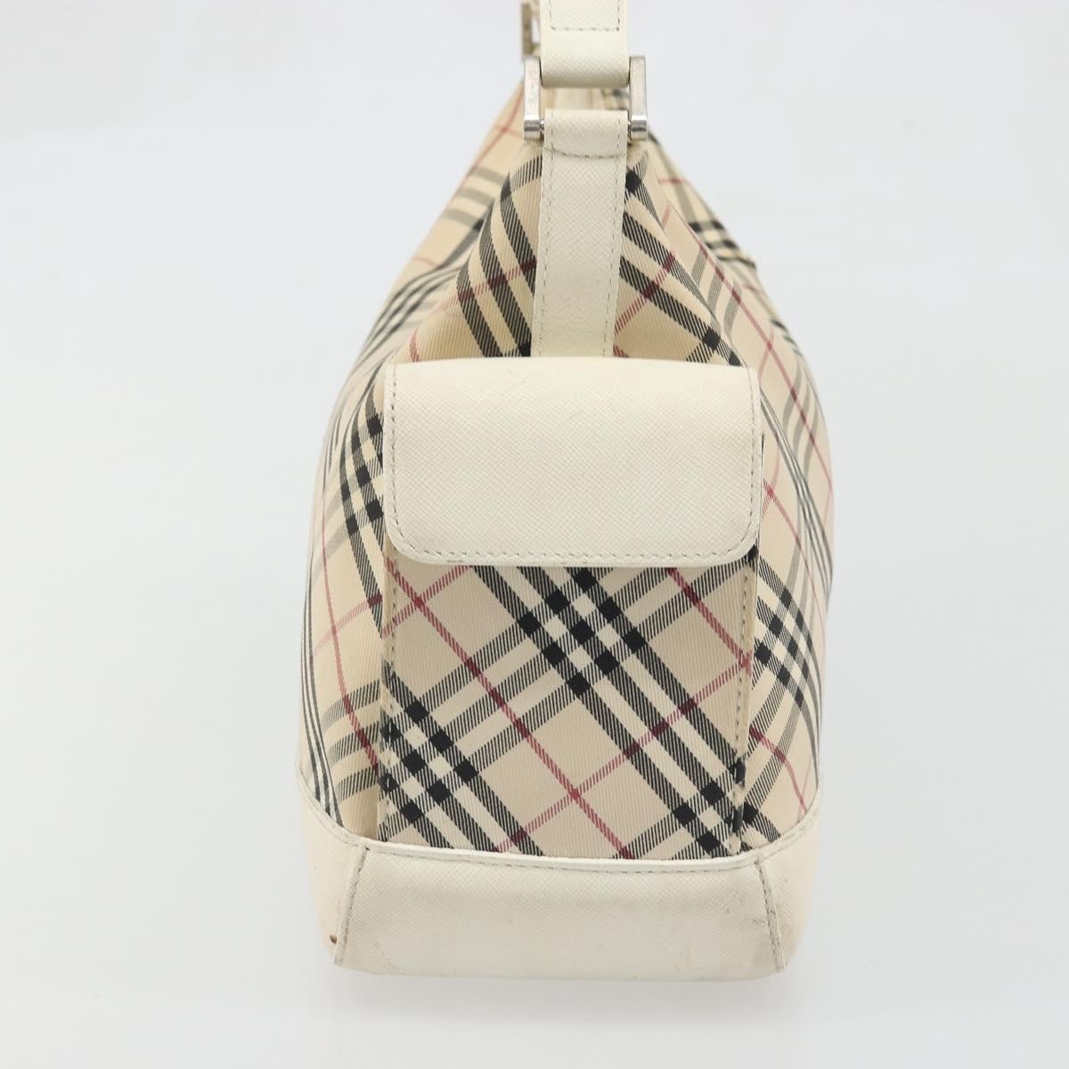BURBERRY Nova Check Shoulder Bag Canvas Leather Beige Silver Auth ARZ872