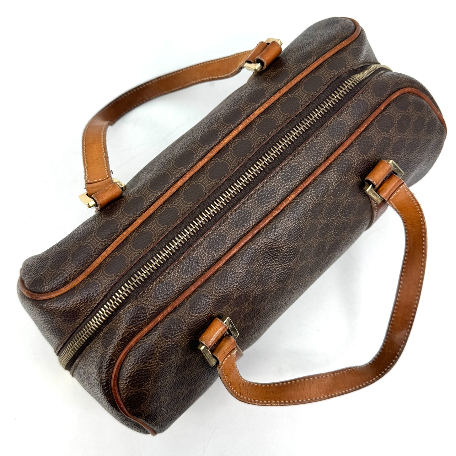 CELINE Macadam Barrel PVC Leather Mini Boston Handbag Brown