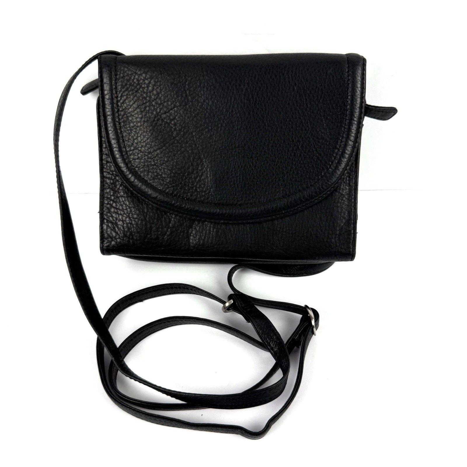 Vintage Overland Sheepskin Co Crossbody Bag Black Leather Organizer Made In USA