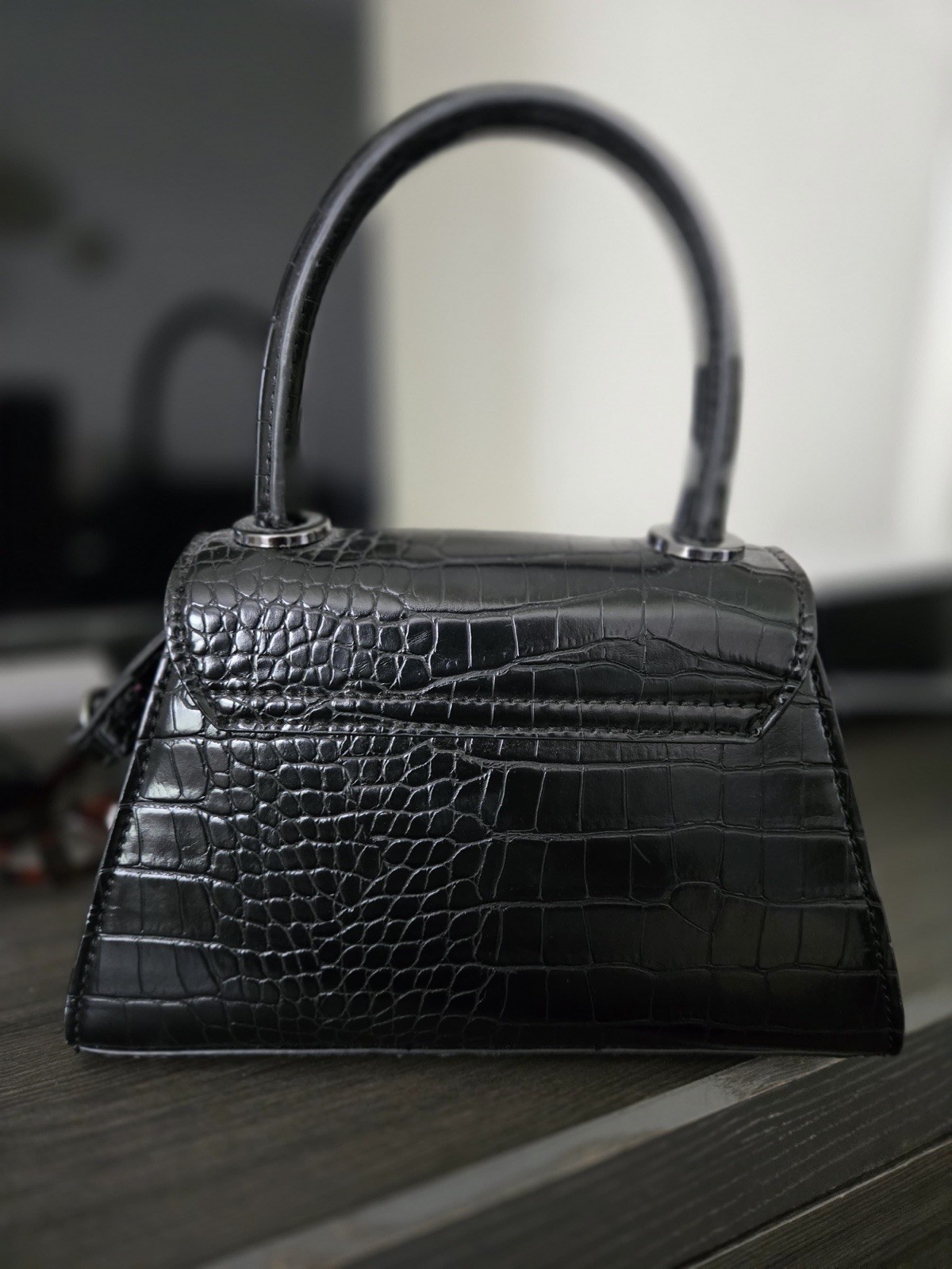 Black Croc Embossed Mini Satchel Top Aldo Bag Zip Closure Detachable Strap ald