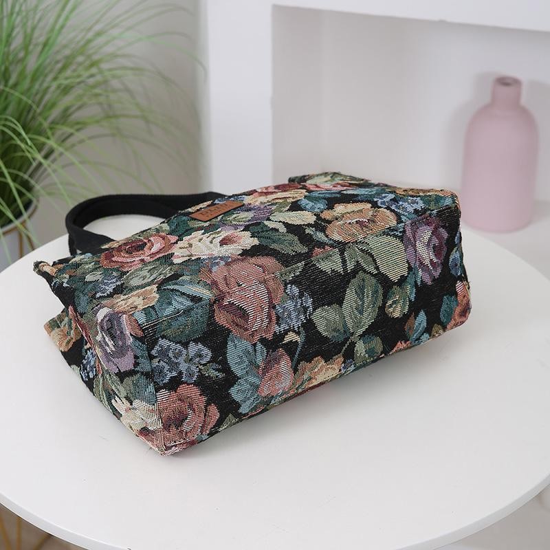 Women’s Floral Print Fabric Tote Bag Large Capacity Shoulder Work Shopping Bag