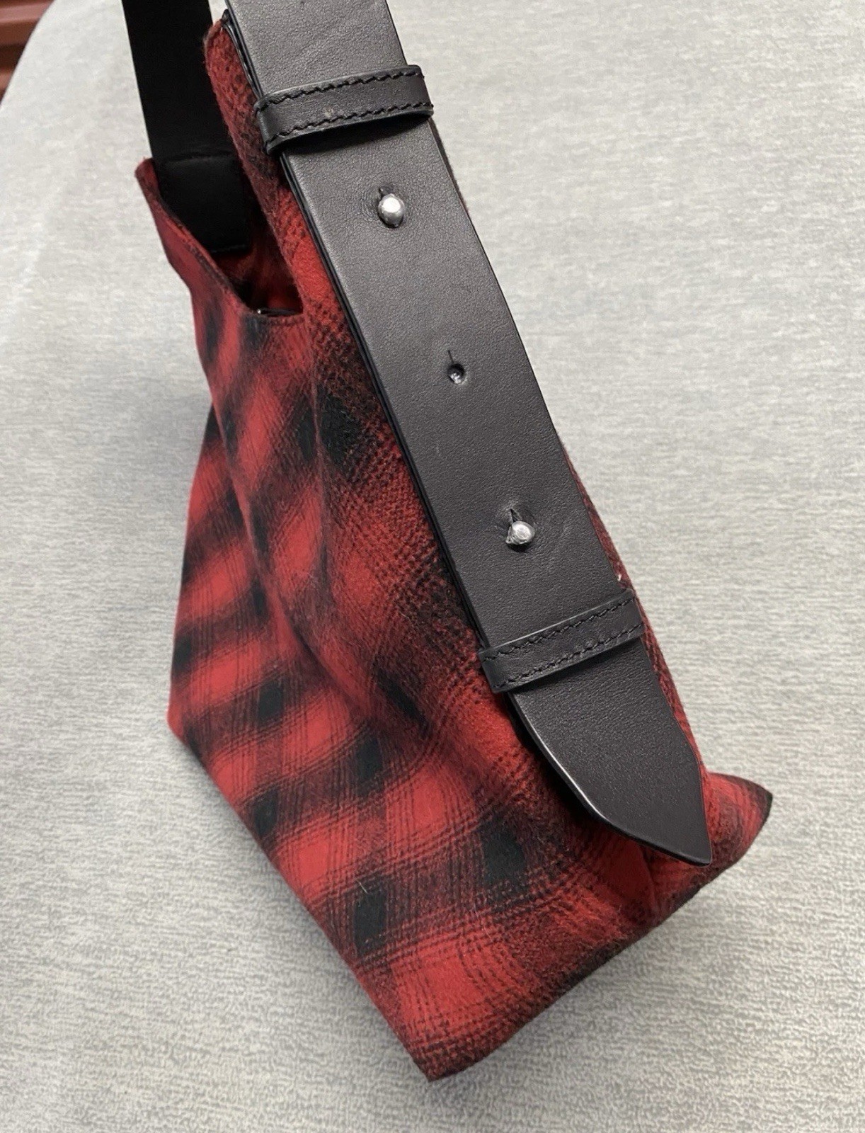 J Jill Shoulder Bag Black Red Buffalo Plaid WOOL Blend Hobo Leather Strap Purse