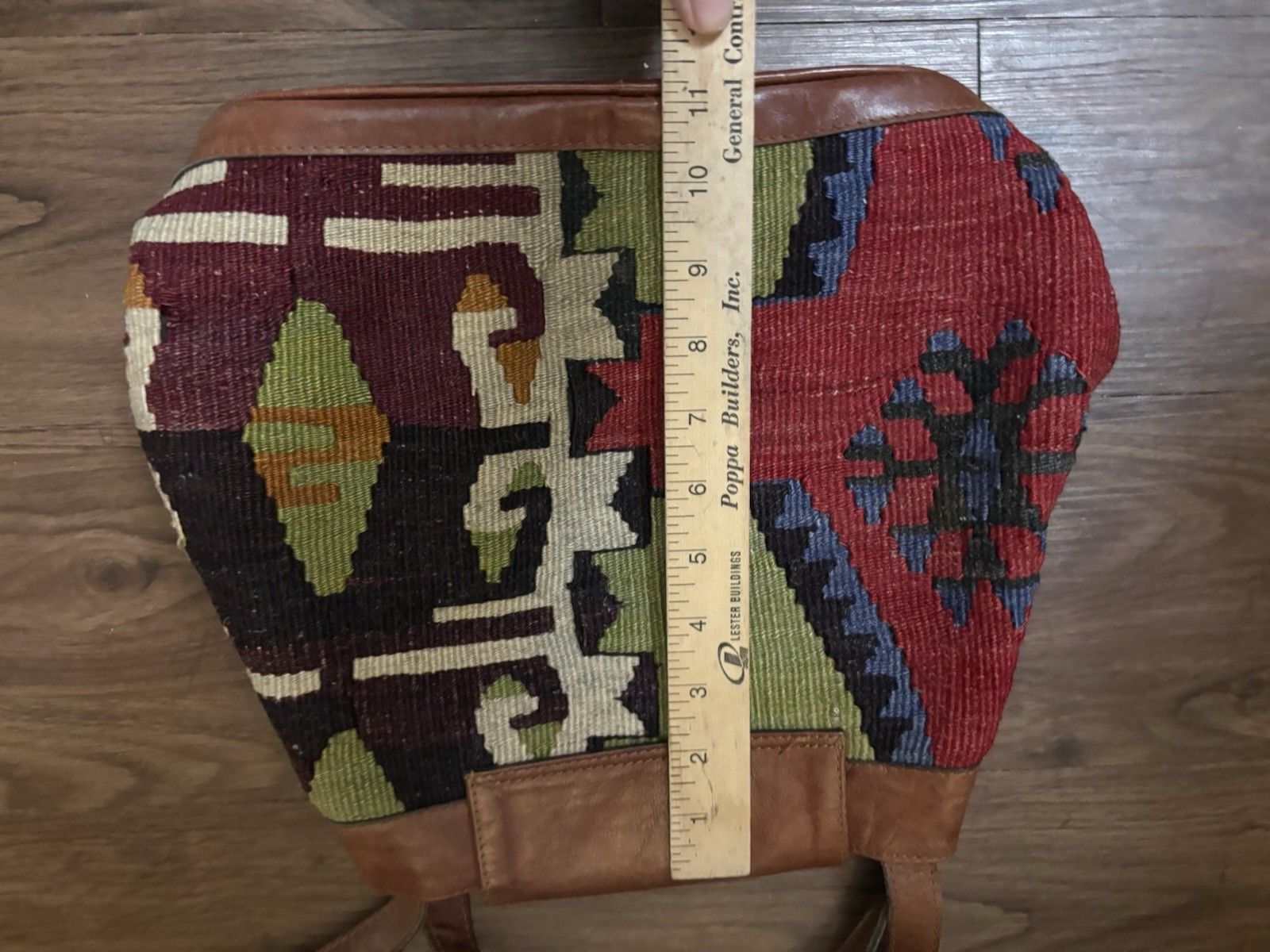 Kilim ART Multicolor Geometric Leather Trim Long Double Handles Bag