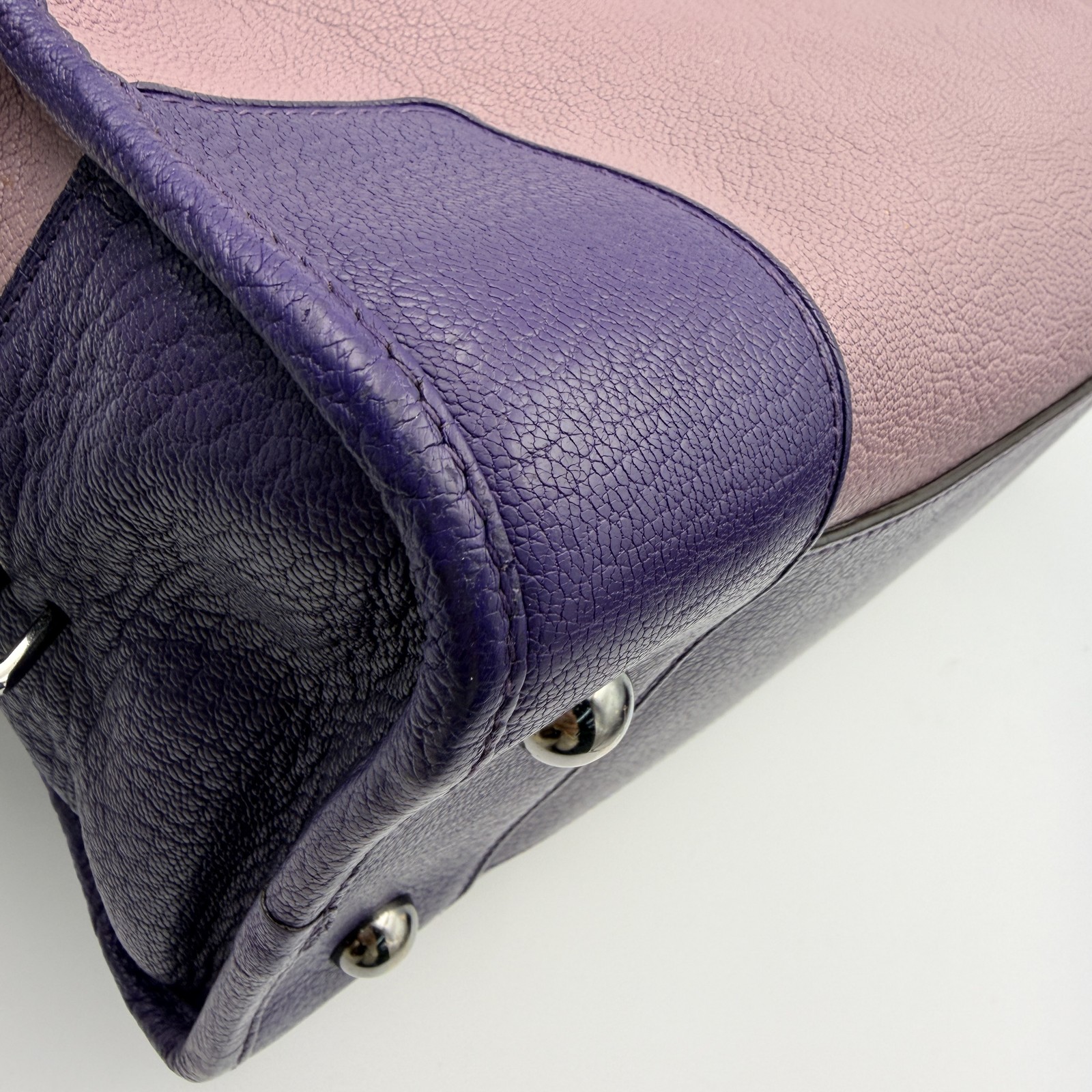 Auth LOEWE Anagram Amazona Boston Hand Bag Purple Color-block Top Handle Bag USA