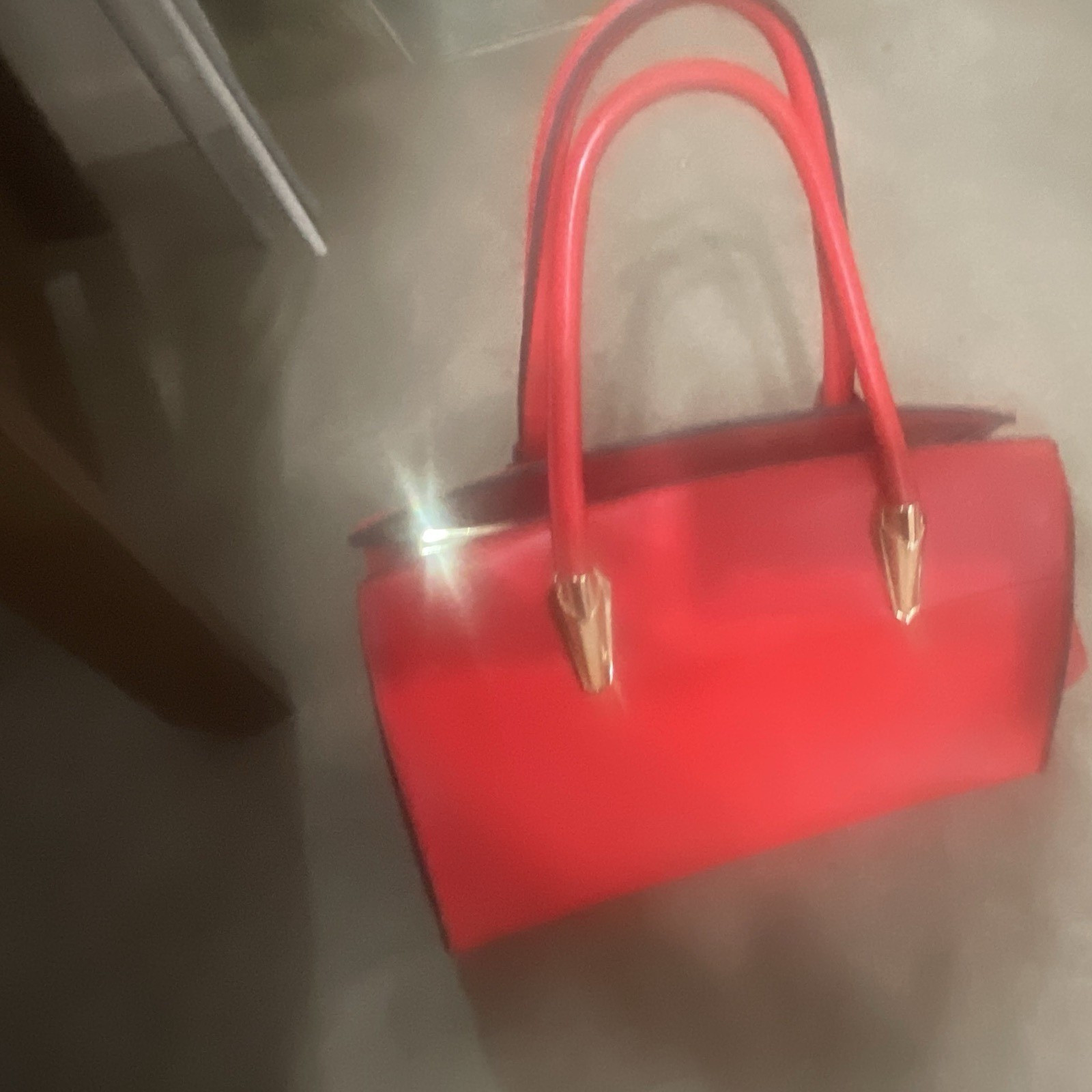 Women’s Red Satchel Top Handle Bag, Gold Hardware, Zip Closure, Inner Pockets