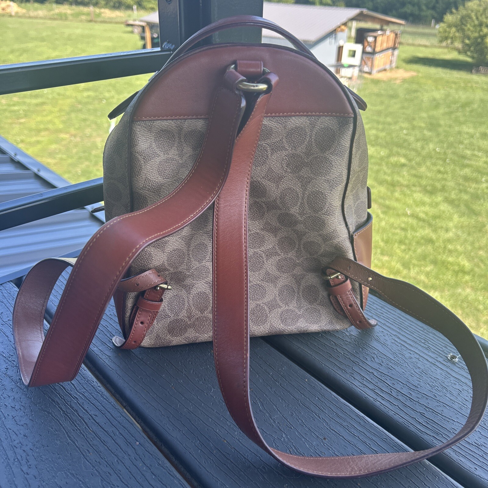 Coach Campus Backpack 23 In Signature Coated Canvas Brown Leather Purse 32715