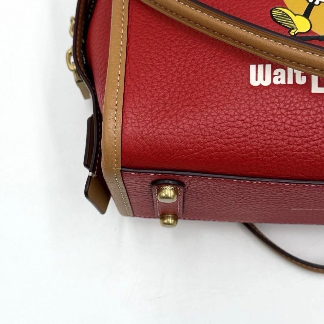 COACH Rogue 25 Disney Mickey Mouse 3-Way Leather Shoulder Bag Red Brown Beige