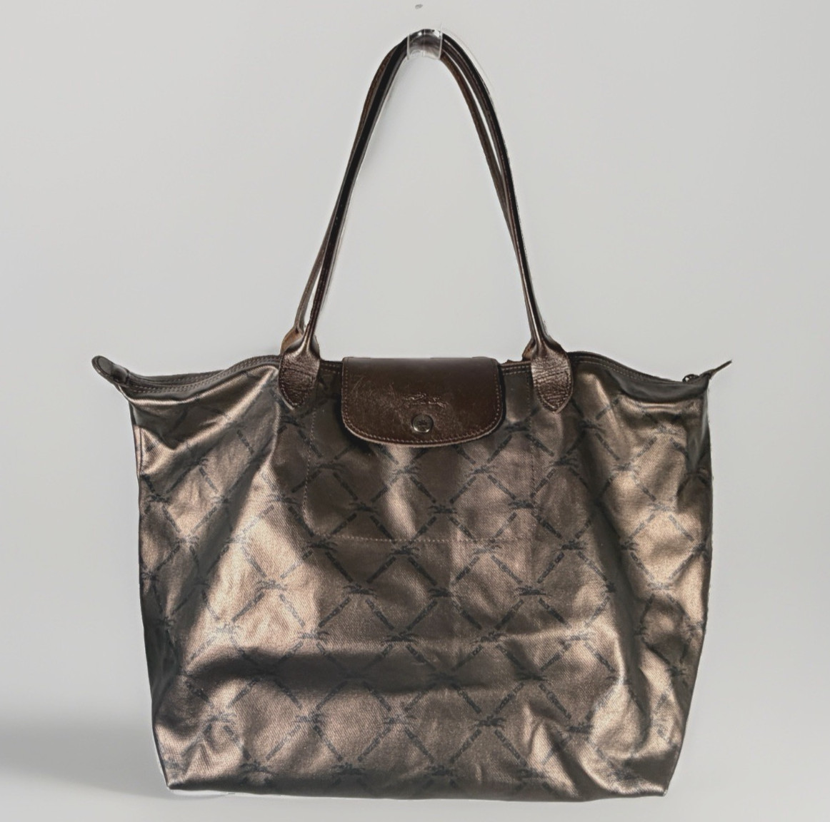 Longchamp Tote Bag LM Metal Large Metallic Bronze Monogram Made in France
