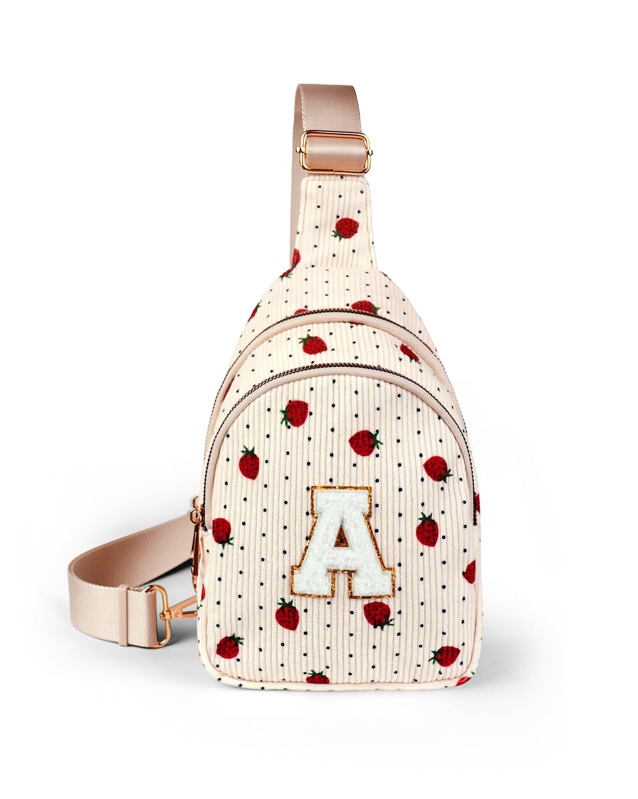 Letter A Crossbody Purse Bag Corduroy Strawberry Polka Dot Pattern Cute Sling…