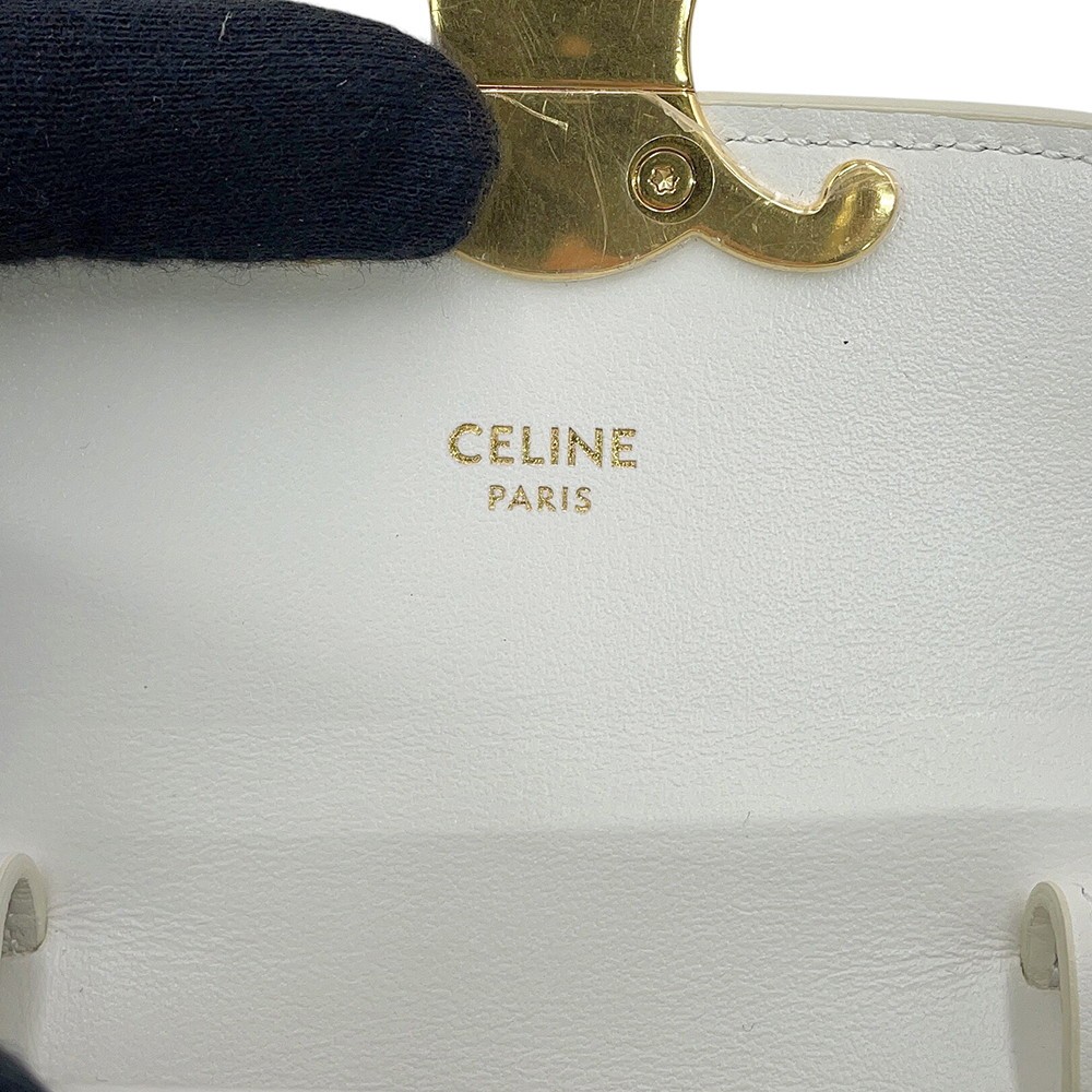 CELINE Triomphe Mini Claude Shoulder Bag Size Mini Shiny Calf Leather White …