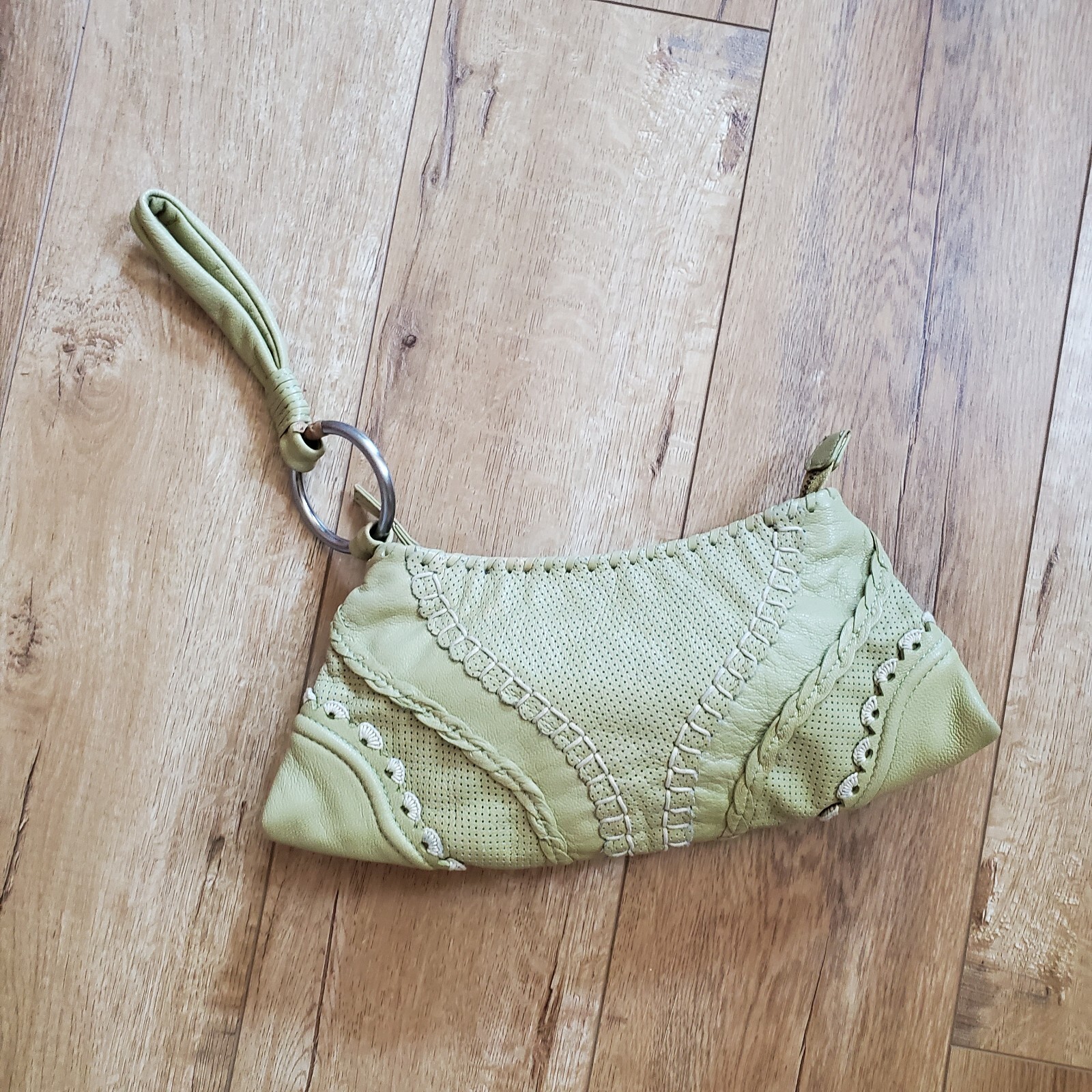 SUPER RARE! Via Spiga Lime Green Leather Clutch Bag Purse Cuff Handle 12″