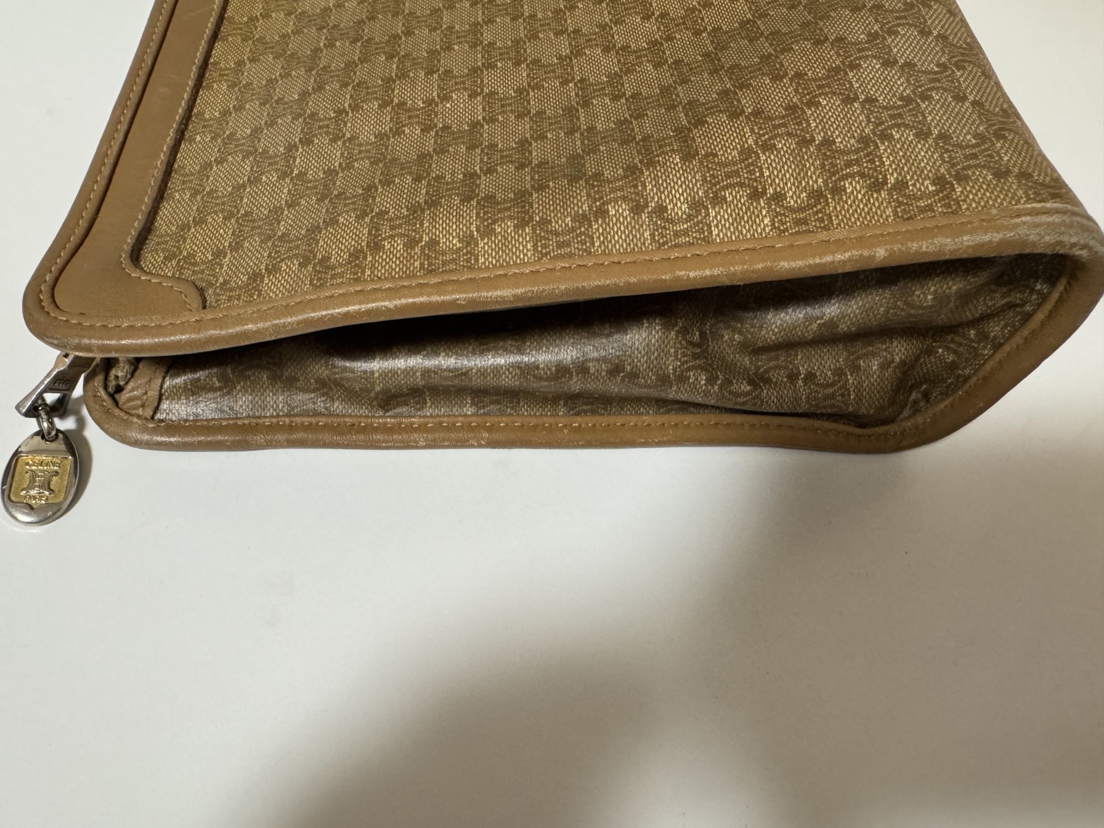CELINE macadam PVC leather Beige clutch bag Authentic 0007