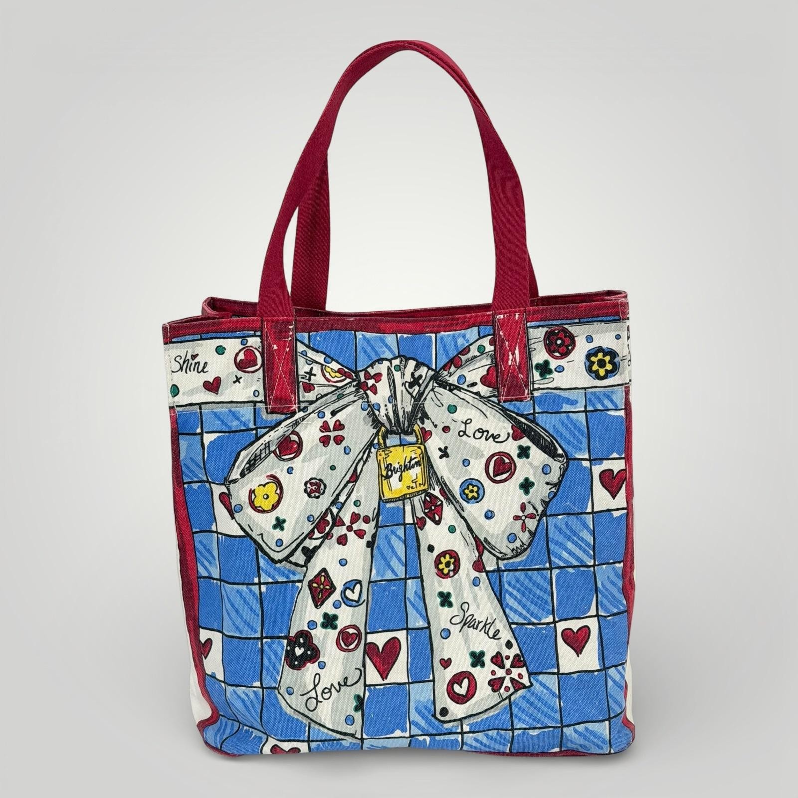 Brighton Queen of Love Tote Bag Womens Large Canvas Hearts Dog Cat Multicolor
