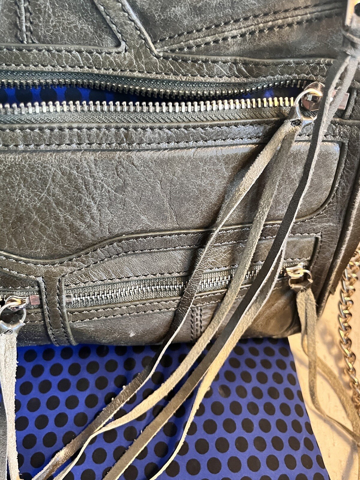Rebecca Minkoff Tri Zip Mac Crossbody Bag Distressed Leather Kiwi Excellent