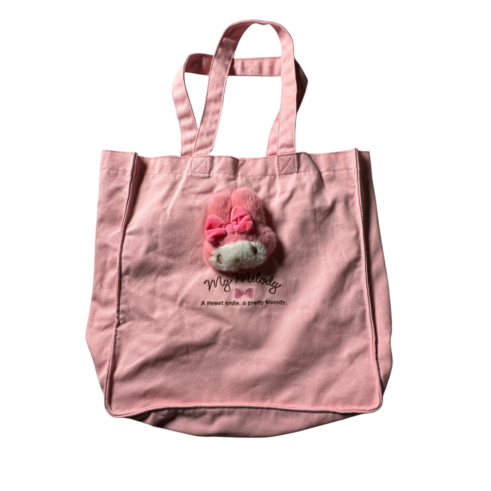 Sanrio My Melody Pink Canvas Tote Bag Kawaii Plush Charm with Bow
