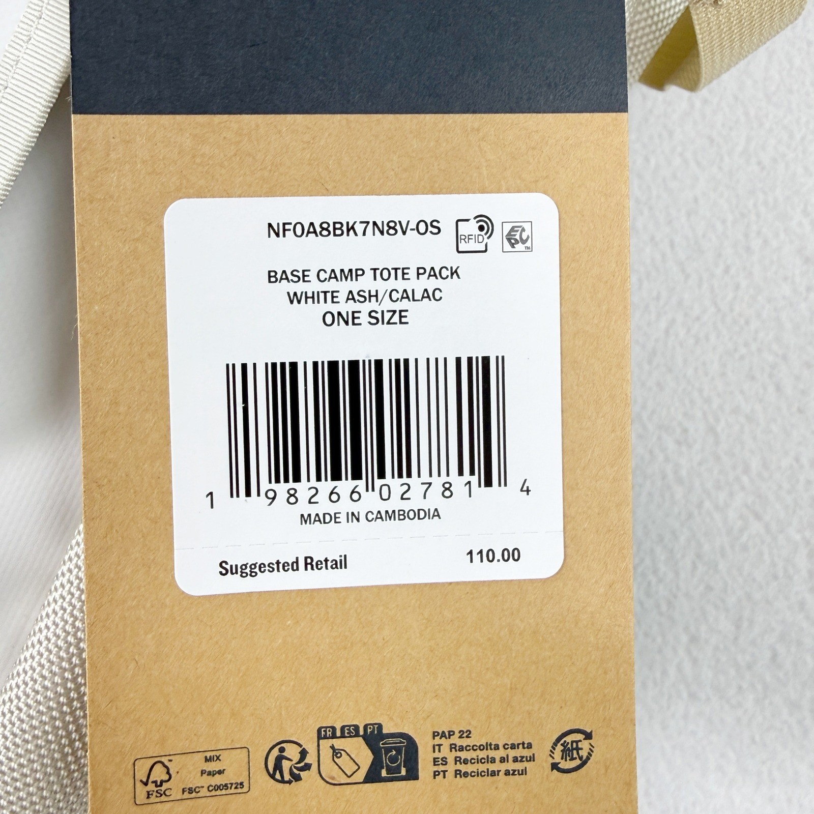 The North Face Base Camp Tote Pack Backpack White Ash/Calac NF0A8BK7N8V – NEW