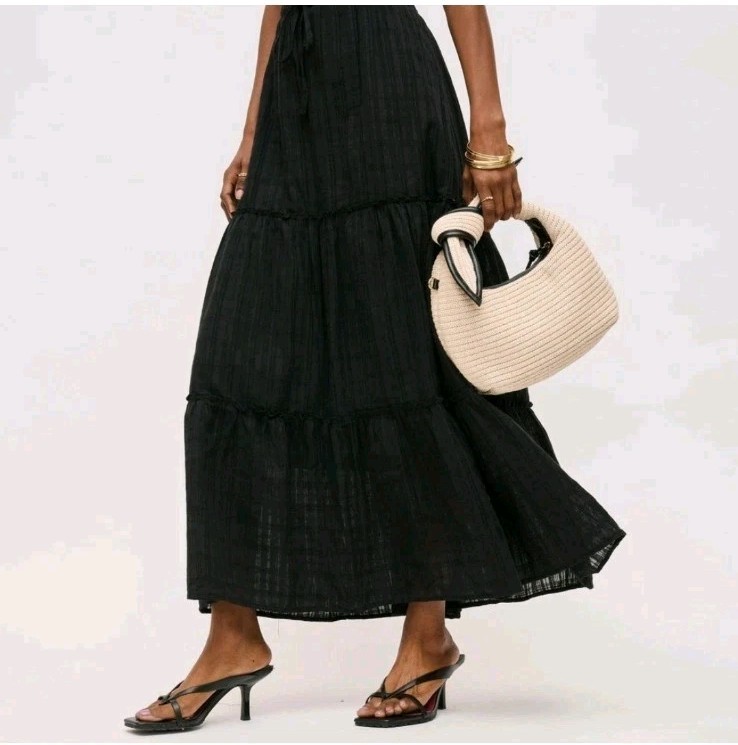 Urban Expressions Paloma Knot Straw Hand Bag Crossbody Bag BLack And Cream