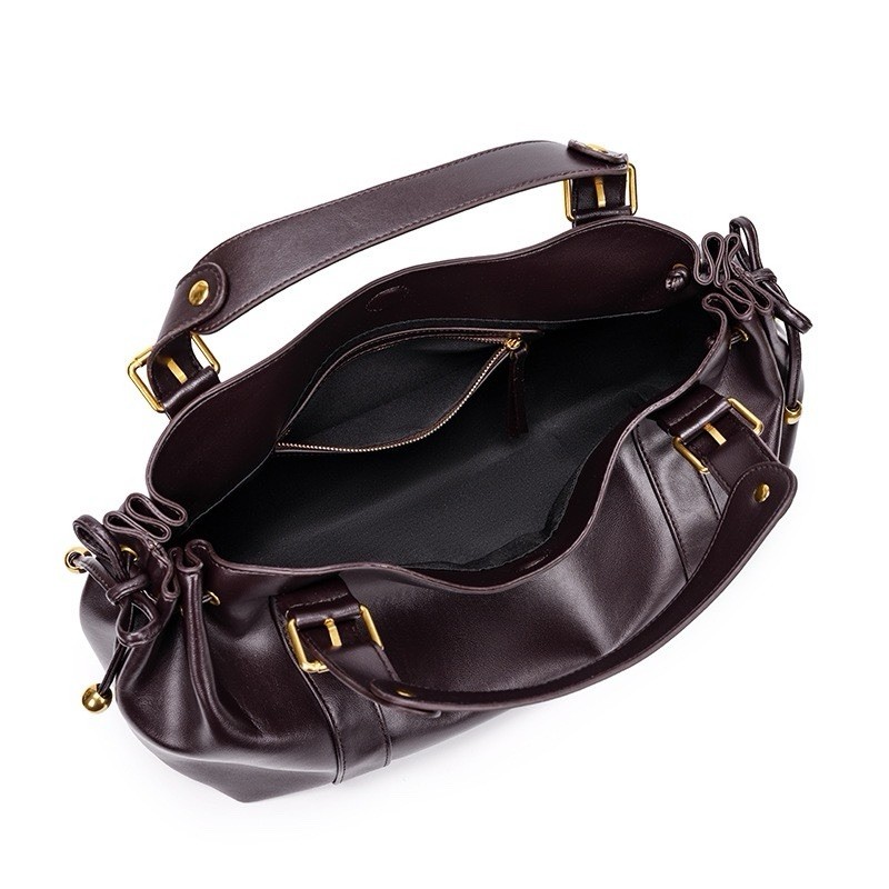 Dark Brown Soft PU Leather Hobo Shoulder Bag Baguette Bag