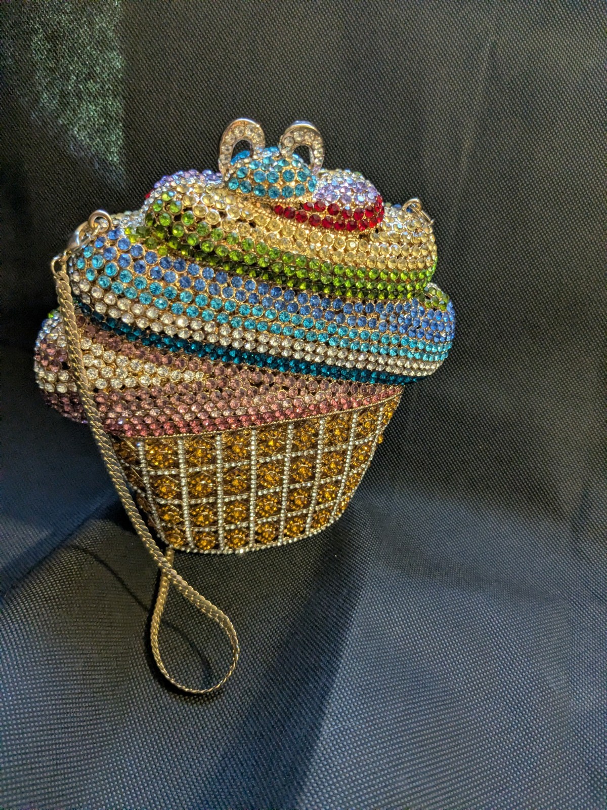 Natasha Couture Crossbody Crystal Cup Cake Green Pink Blue Amber Purse Bag New
