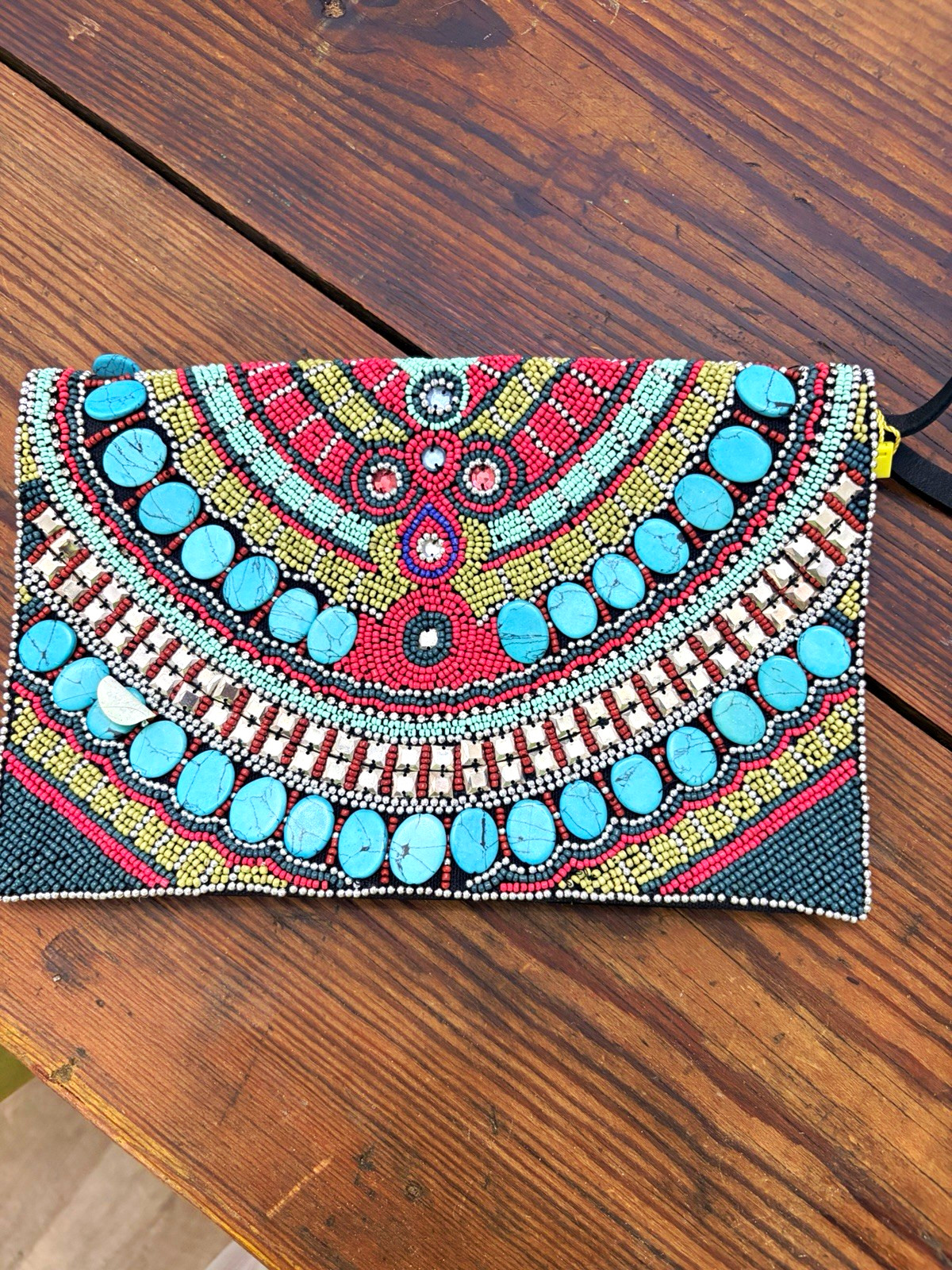 BCBGeneration Women’s Medium Clutch Beaded Geometric Zip Black/Multicolor