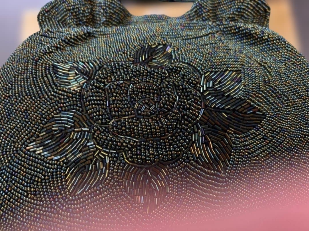 Japanese Beaded Bag Dark Green 9×6.7×6.5 Inches Un All Beads