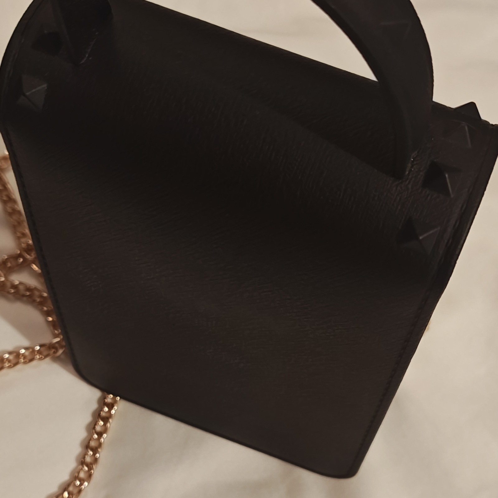 Black Small Crossbody Phone Bag Gold Bee Studded Top Handle Chain Strap Snap
