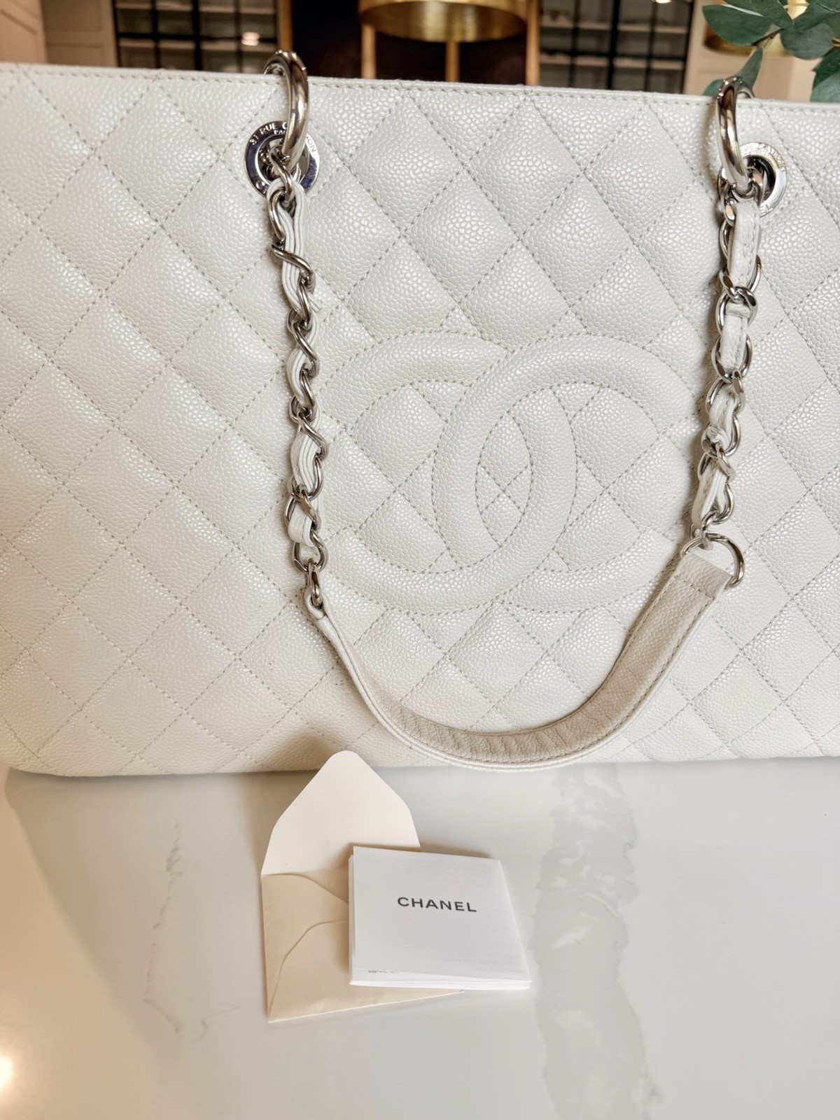 CHANEL Caviar Quilted XL Grand Shopping Tote Off White