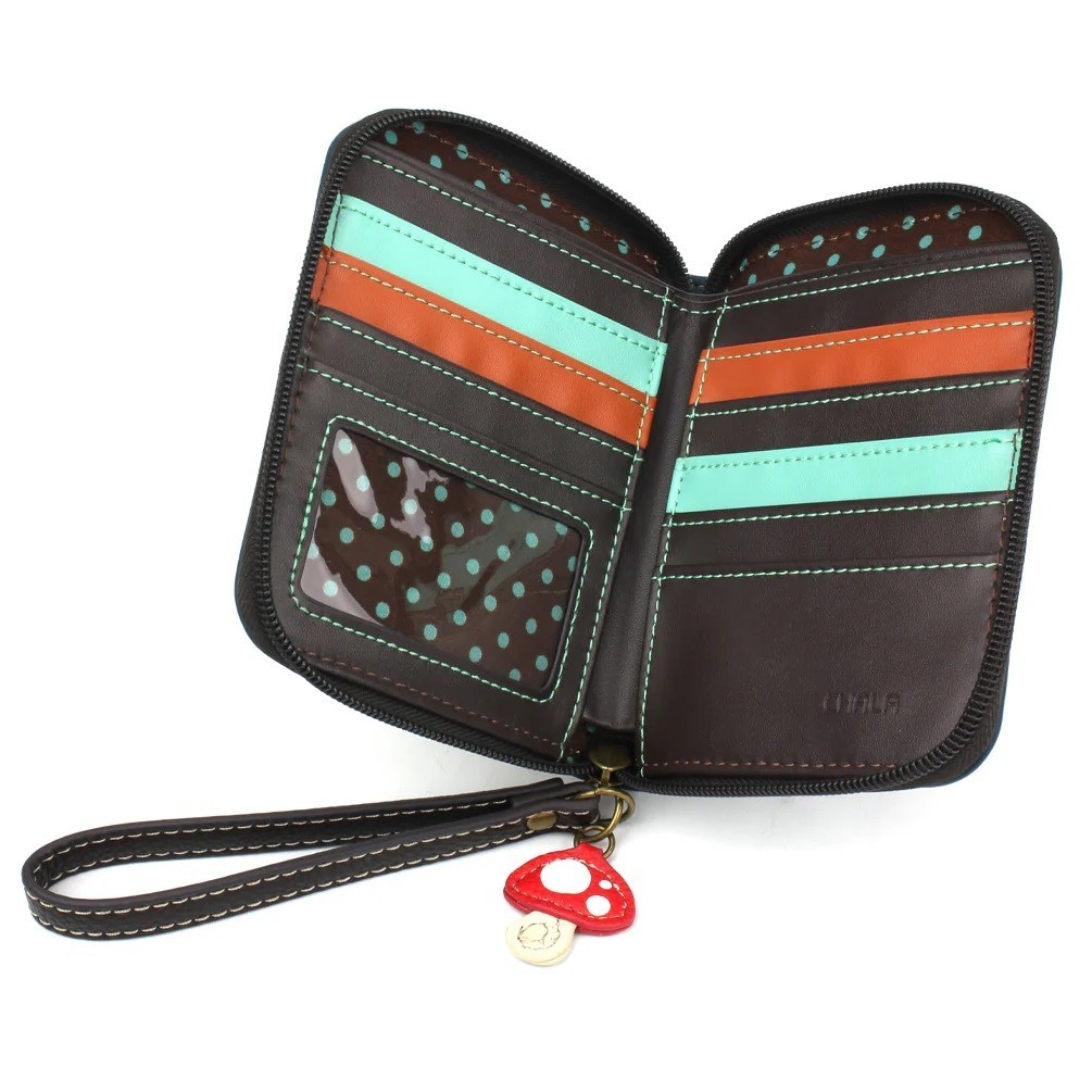 CHALA MUSHROOMS Zip Around Wallet Wristlet 4.5 in x 5.5 in x 1 in Blue NWT