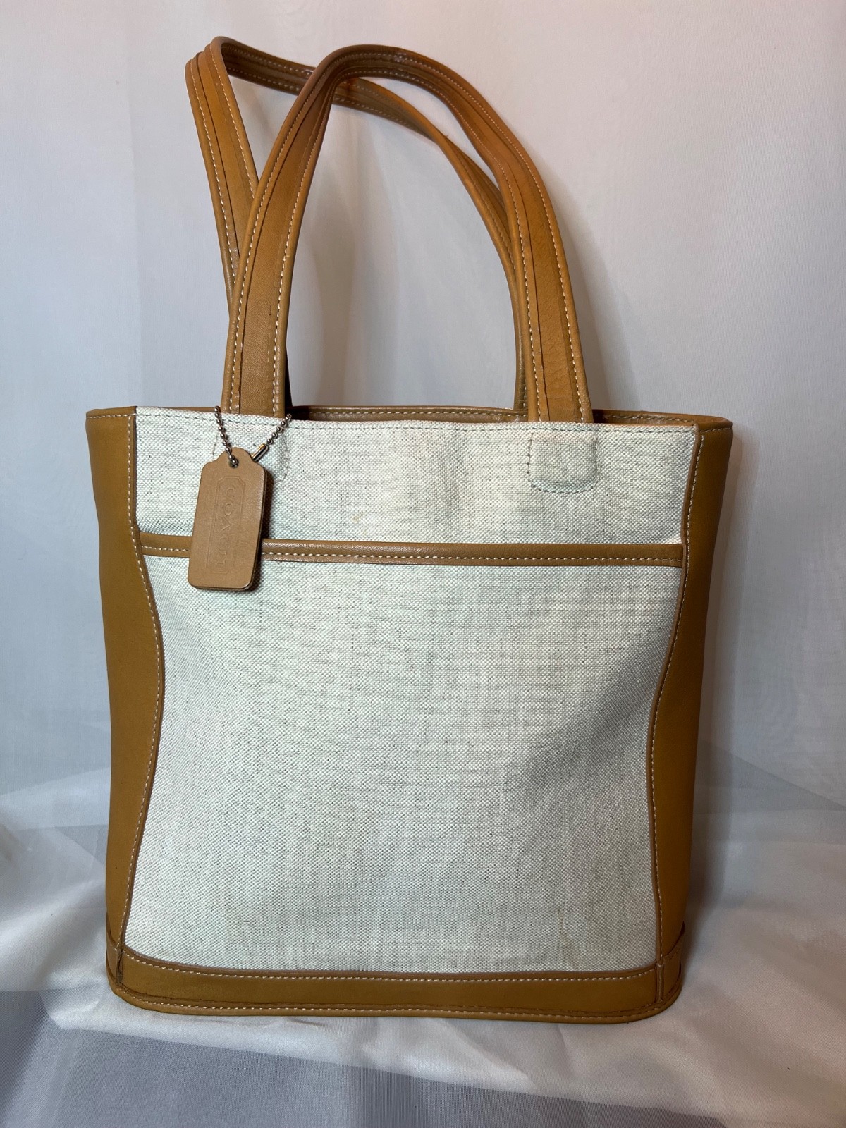 Vintage 1990 COACH 6122 Bleeker Tan Leather & Canvas Tote Made in United States