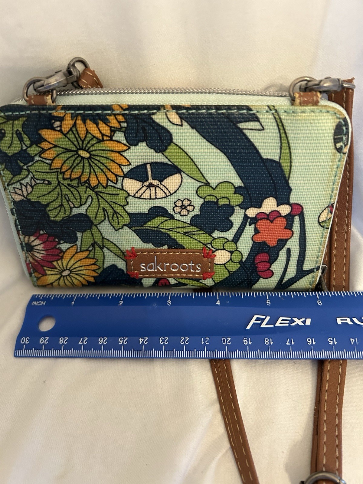 Sak Roots Brightly Colored Floral Crossbody 6” Inch Wallet Purse