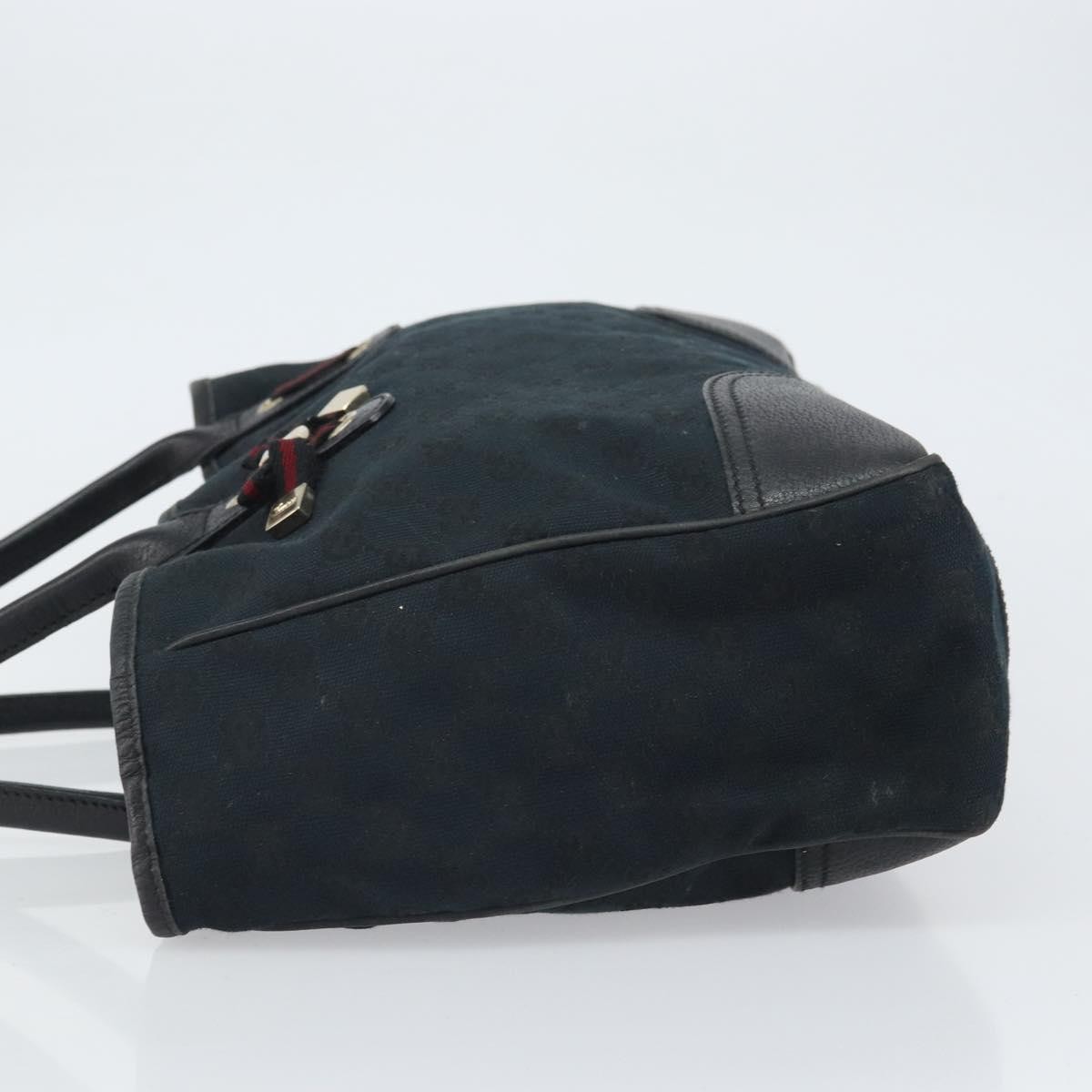 GUCCI GG Canvas Sherry Line Pretty Tote Bag Black Red 163805 Auth 162517