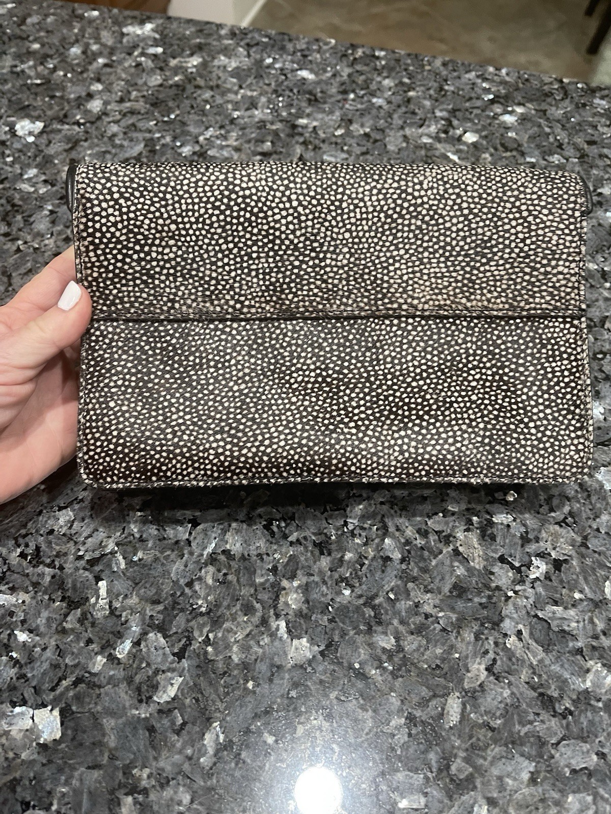 Talbots Cow Hide Black & White Speckled Clutch NWT $119 9×5.5