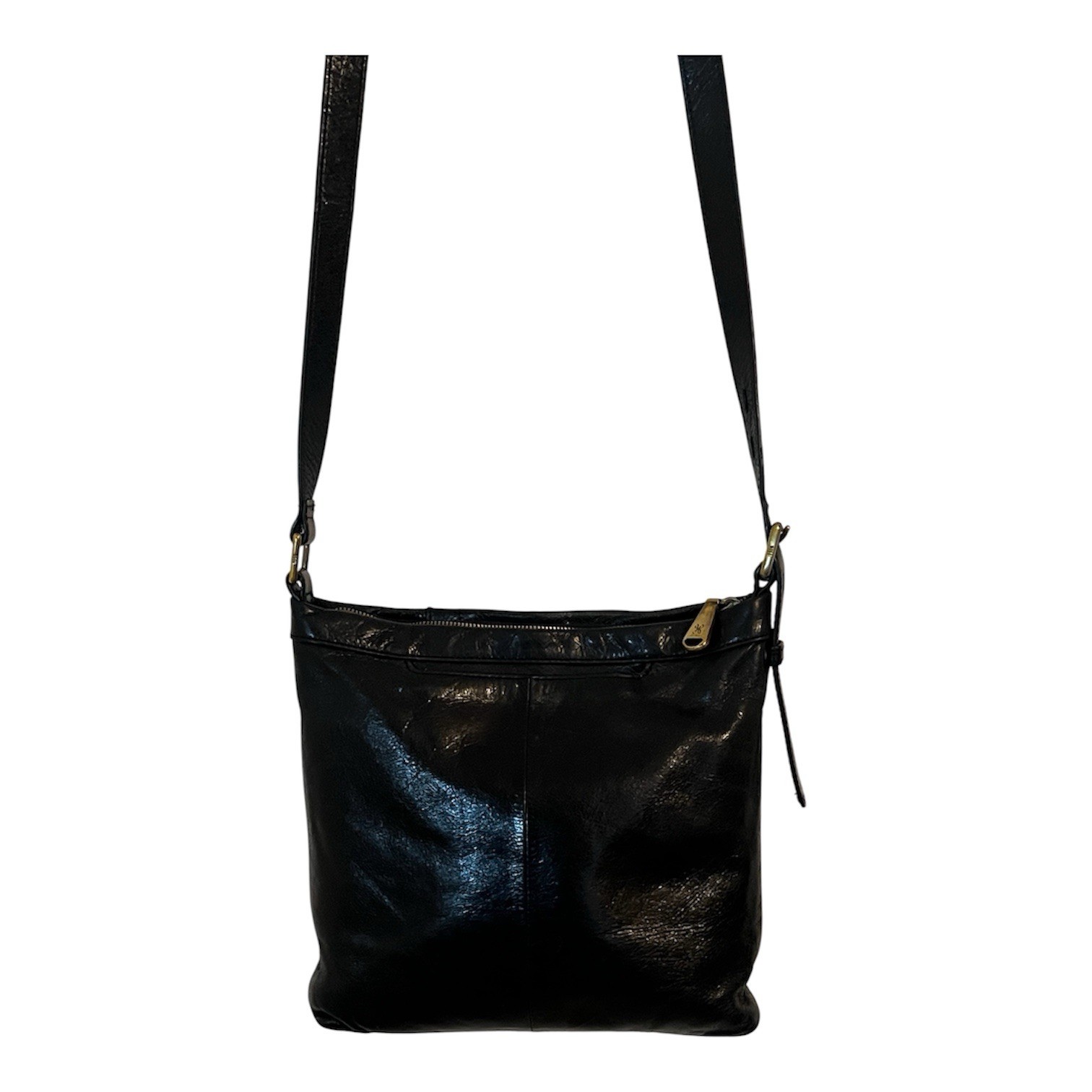 HOBO Black Leather Crossbody Bag Adjustable Strap Zip Top Organizer Purse