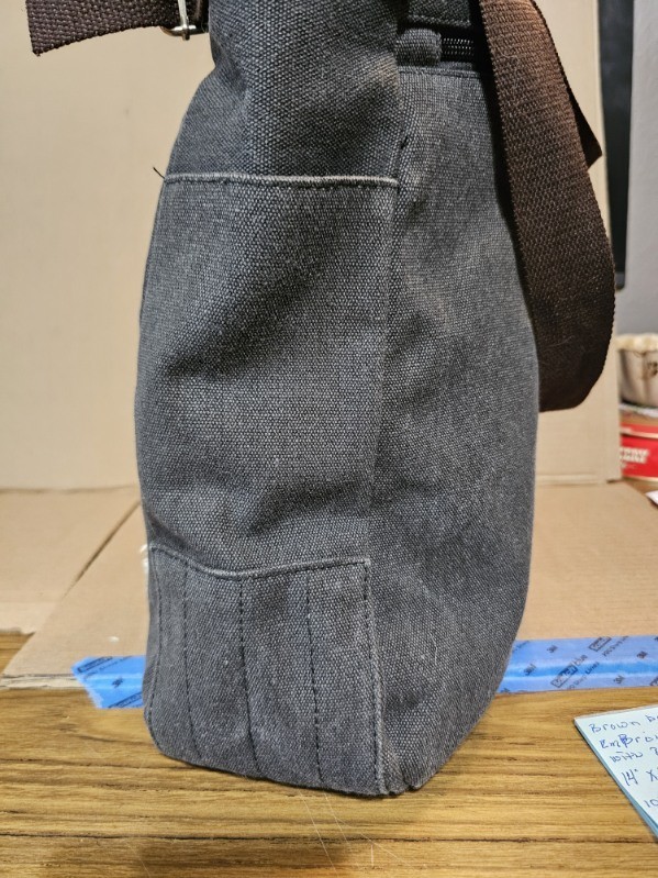Denim Cat Embroidered Tote Bag Brown Double Handles 10 Pockets 14x14x4in