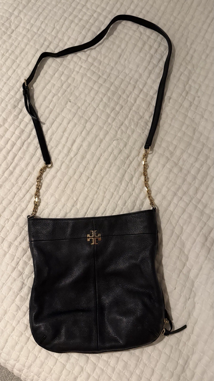 Tory Burch Black Crossbody Bag with Chain Strap, Zip Closure
