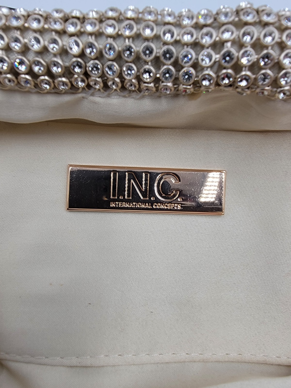 INC International Concepts Pleated Clutch Women’s Champagne Frame Closure~