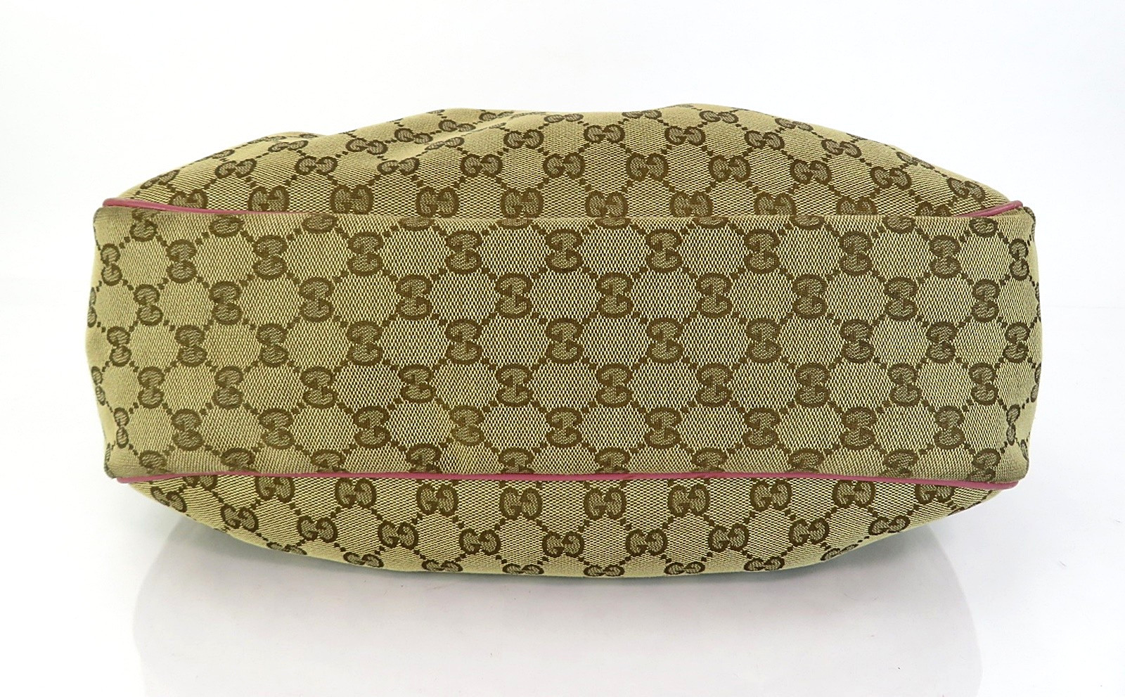 Auth GUCCI Sukey Brown GG Canvas and Pink Leather Shoulder Bag Purse #62121