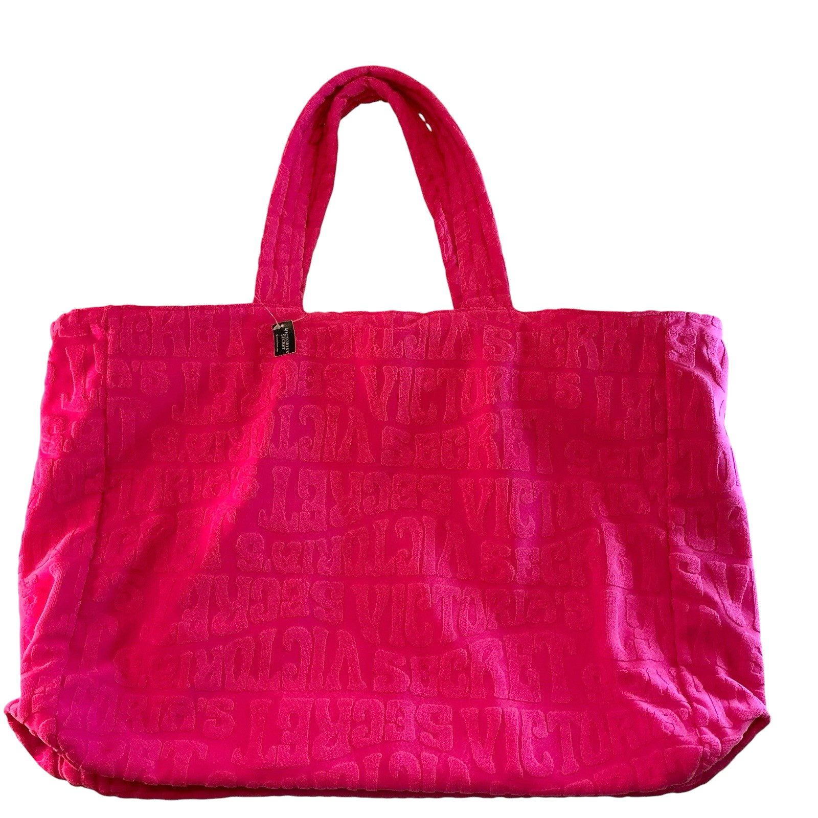 Victoria’s Secret Tote Terry Bag, Weekender, Beach Bag Large Logo Hot Pink