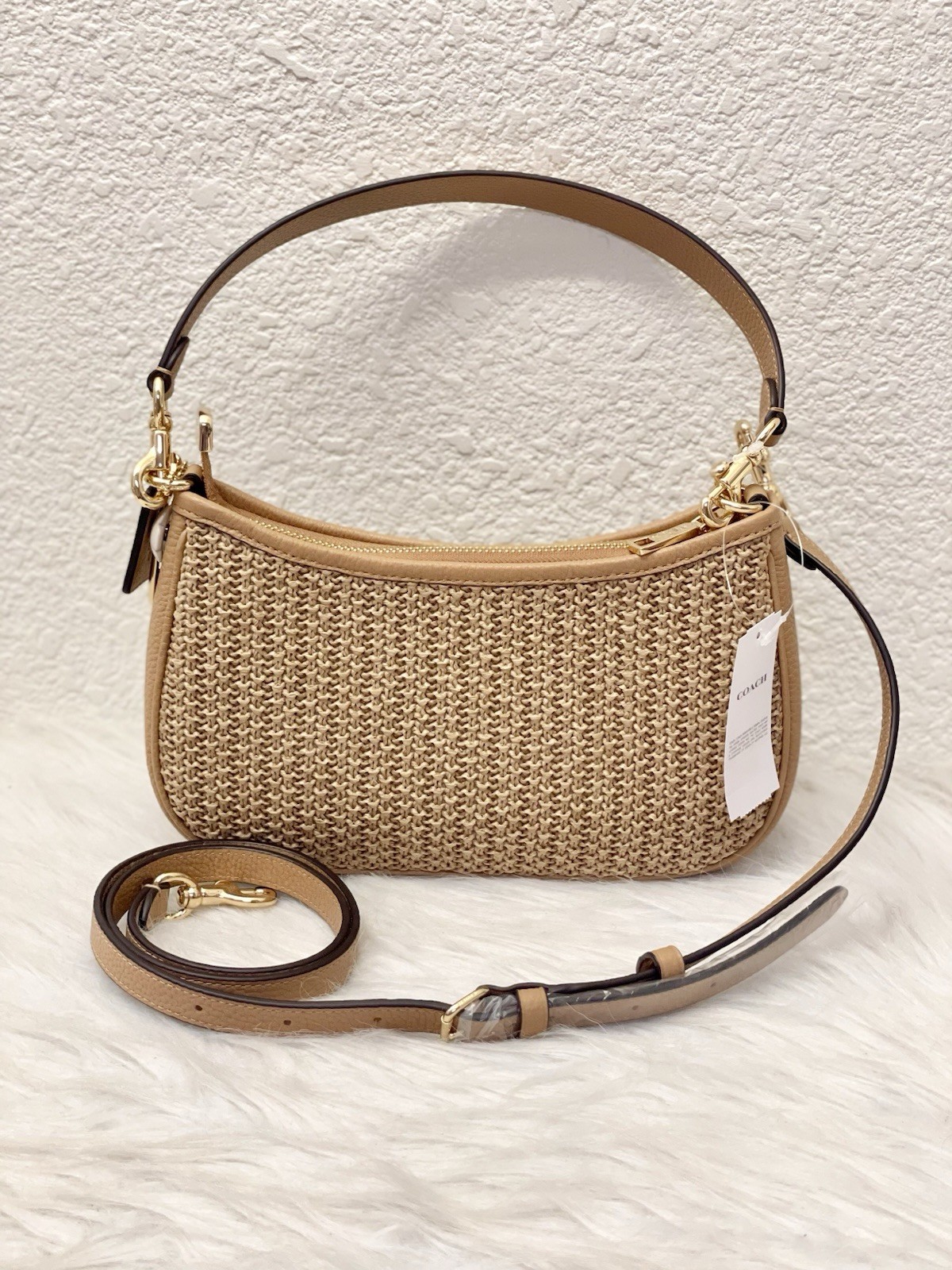 Coach CEC43 Teri Shoulder Bag With Charm straw/Im/Toast Leather NWT