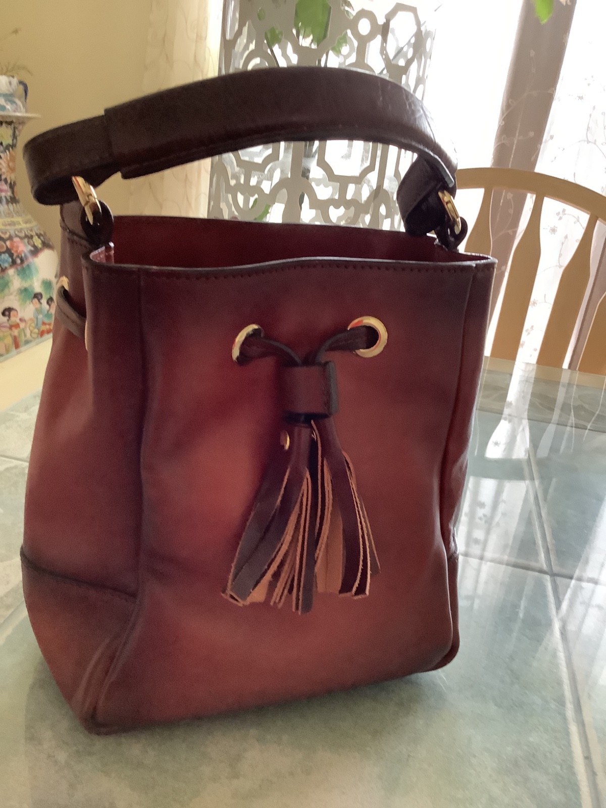 Misuri Made In Italy Brown Leather Handbag and mini wallet. Misuri Firenze