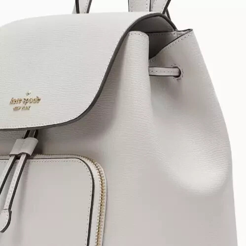 Kate Spade Kristi Medium Flap Backpack Cement Gray Leather Bag KA695 NWT $379