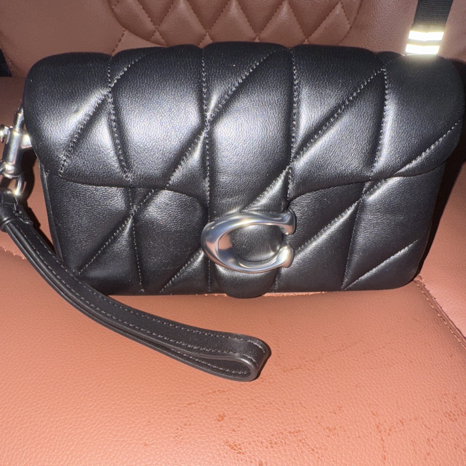 Coach Tabby Quilted Wristlet Silver Tone C Push Lock Small