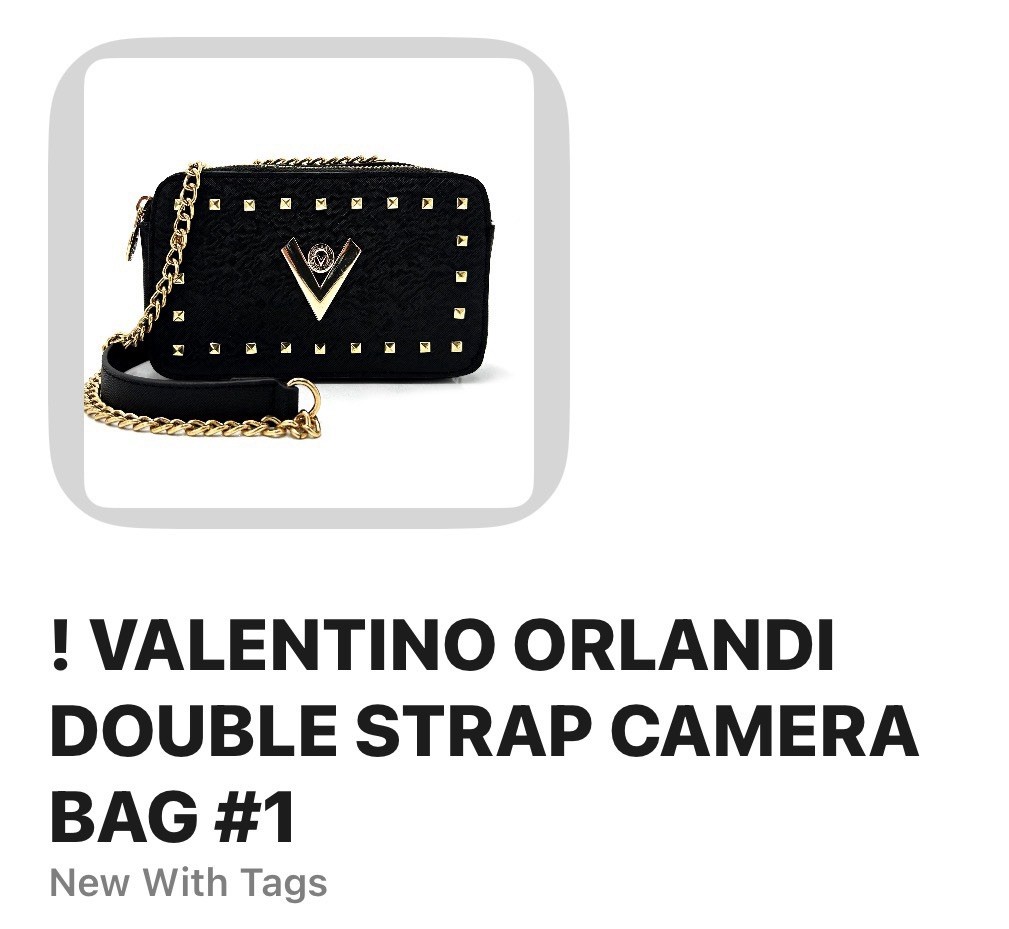 Valentino Orlandi Black Studded Crossbody Camera Bag Zip Detachable Strap Gold