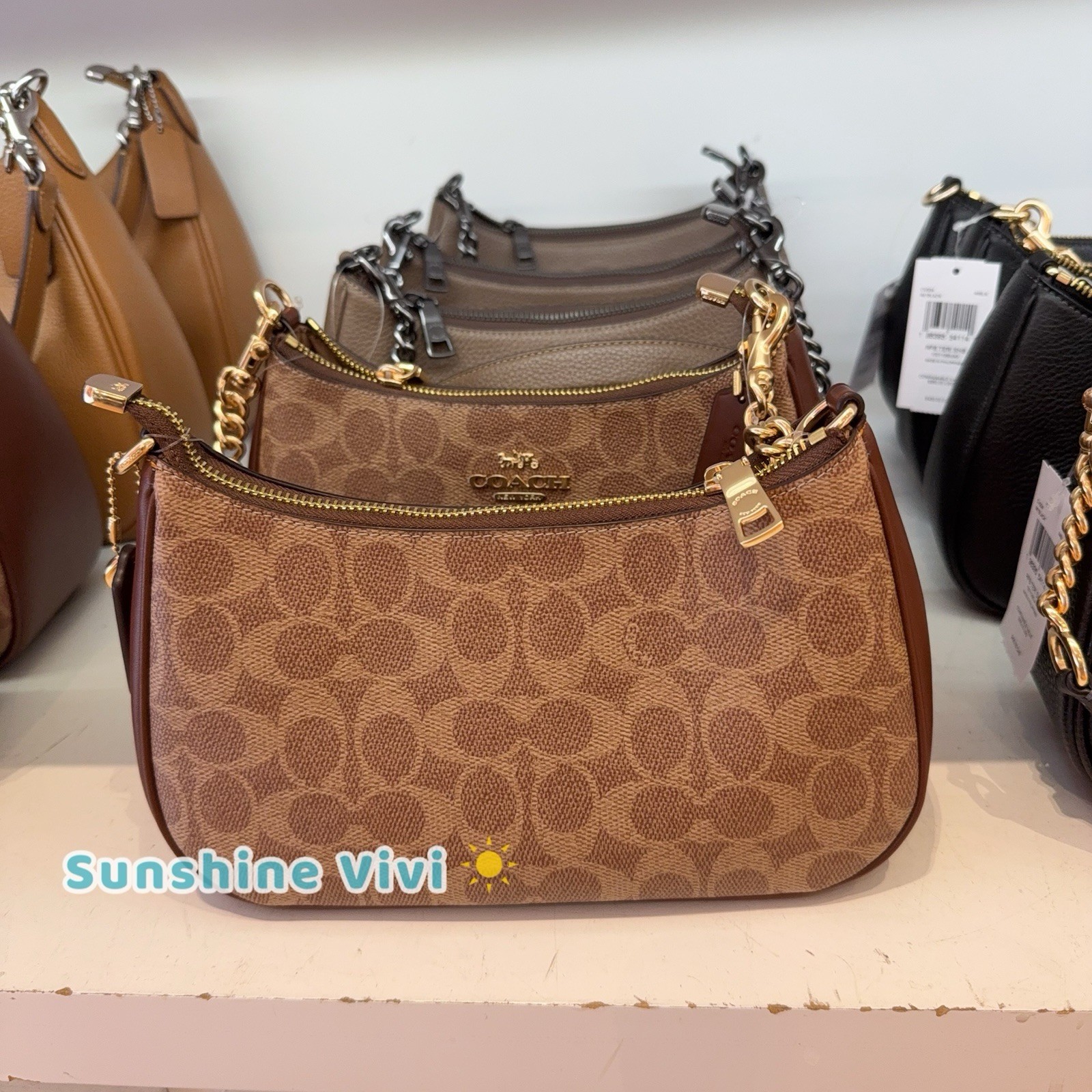 NWT Coach Teri Shoulder Bag In Signature Canvas CV933 TAN/BROWN