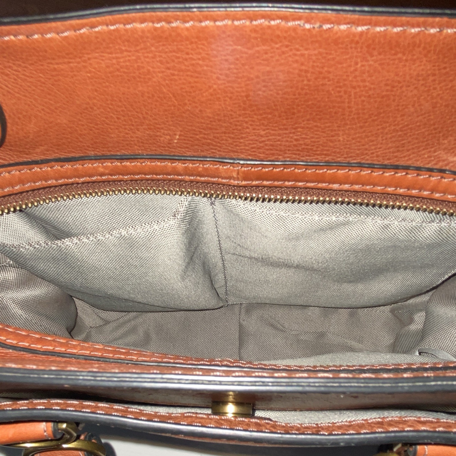 Fossil Brown Satchel/Top Handle Bag Gold Hardware Zip/Magnetic + Detach Strap