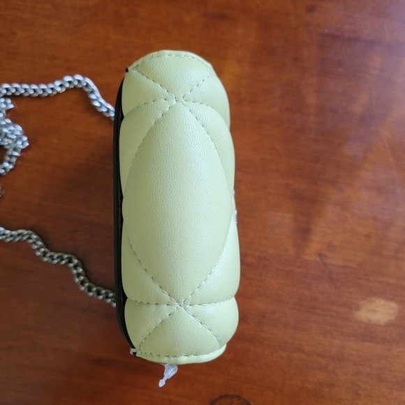 Coach CJ528 Puffy Diamond Mini Wallet Chain Lime Green Napa Leather Bag NWOT